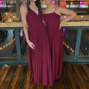 David’s bridal floor length dress in the color “wine”.